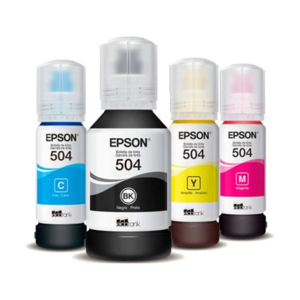 Kit Pack Botella Tinta Epson  T504 Negro, Cian, Magenta, Amarillo