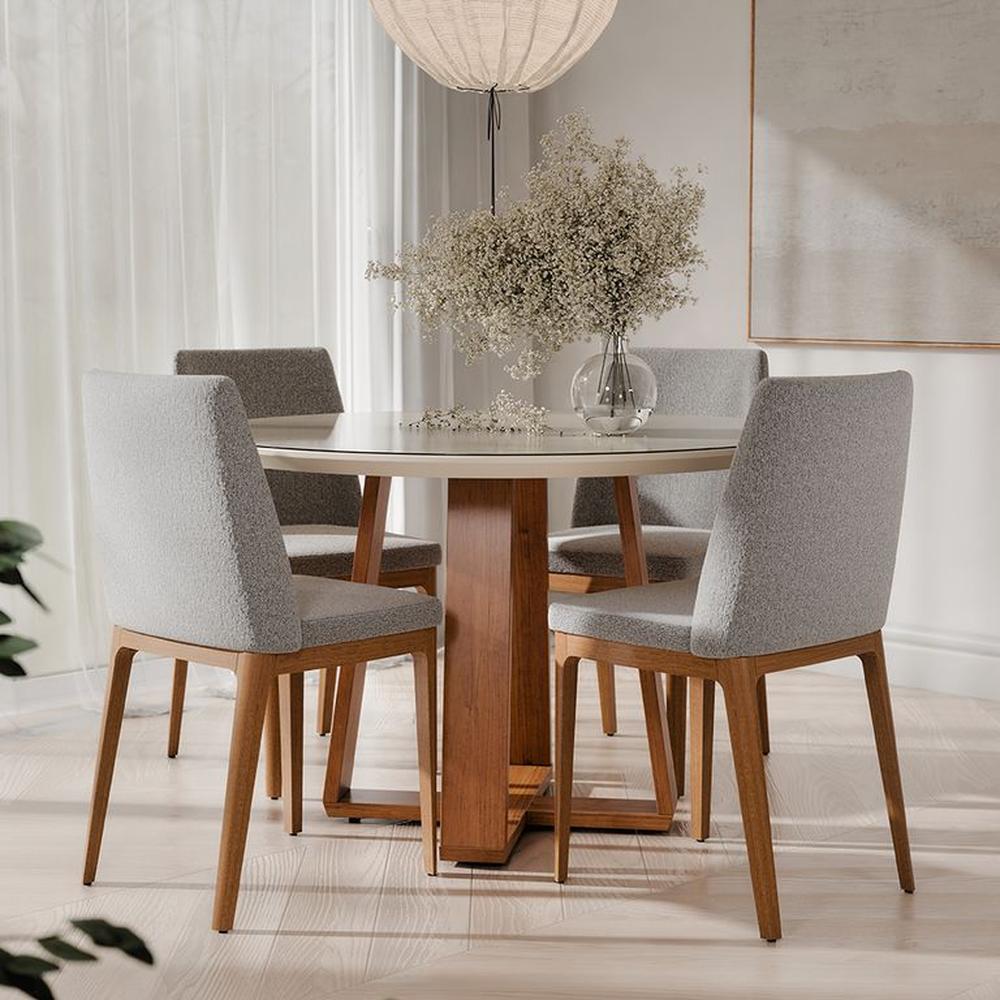 COMEDOR 4 SILLAS REDONDO MADERA 1.2 CITY  BOUCLE GRIS