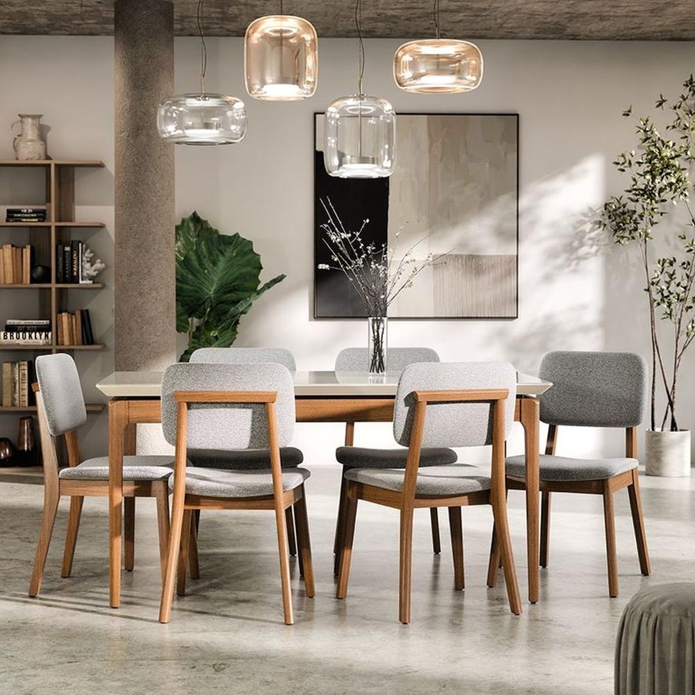 COMEDOR 6 SILLAS MADERA CLASSIC BOUCLÉ GRIS CLARO