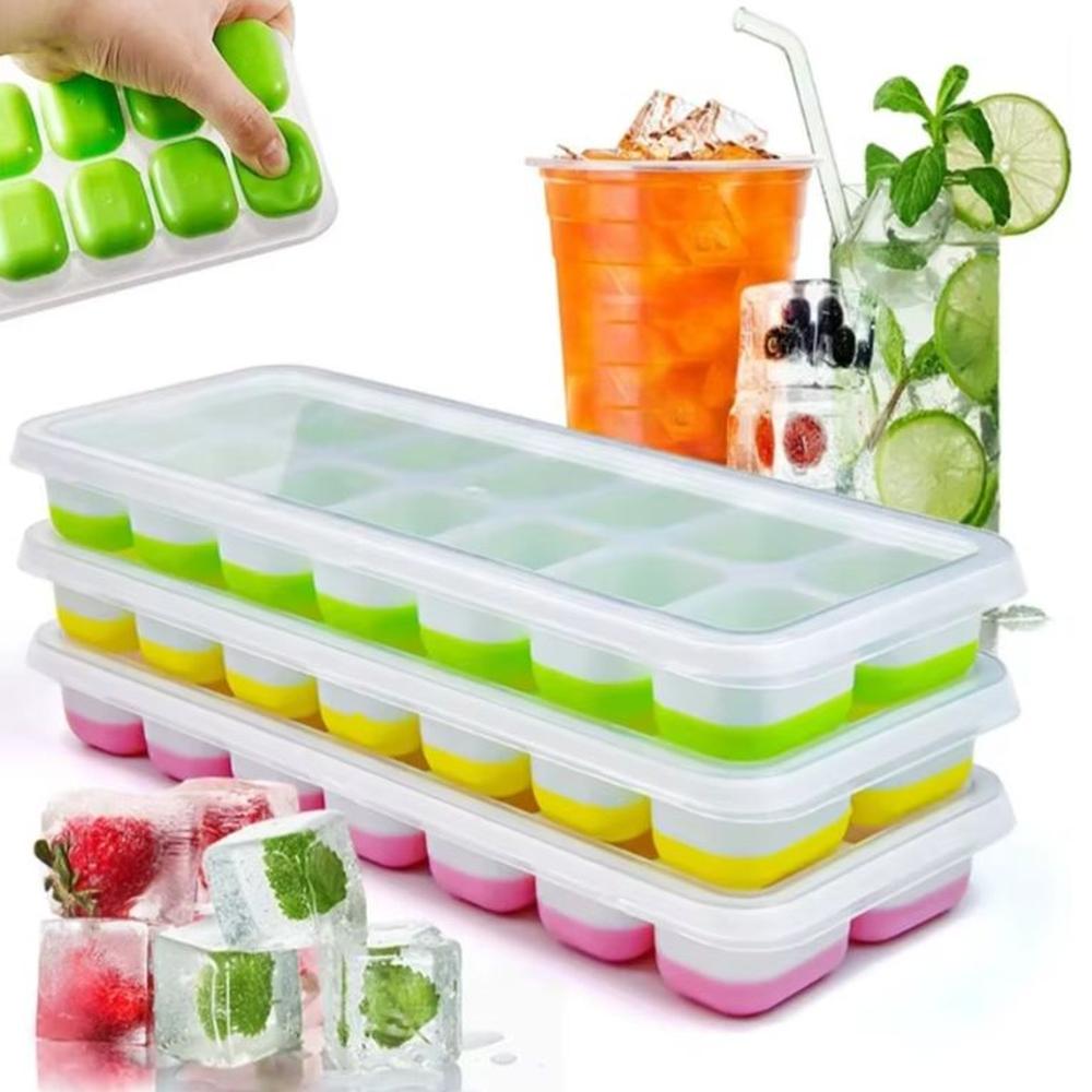 BANDEJA PARA CUBITO DE HIELO AMARILLO X14 CUBITOS CON TAPA