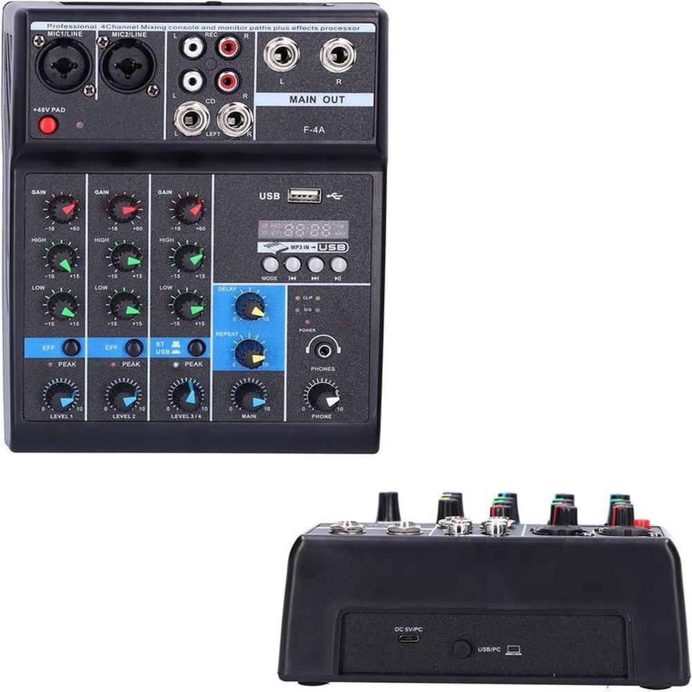 Mezclador de Audio F4A Mezclador de Audio con Interfaz USB 4 Canales