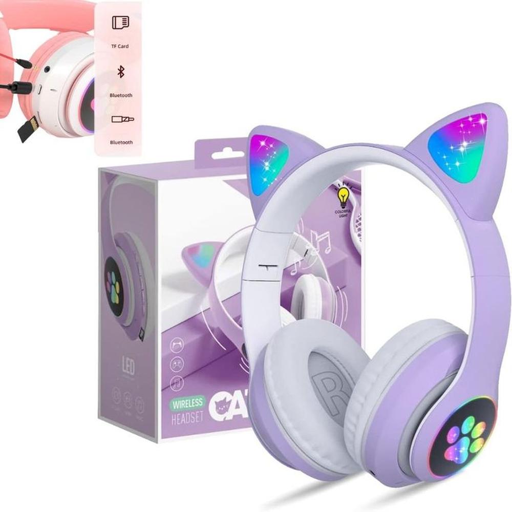 Audífonos Inalámbricos Diadema Orejas De Gato Lila