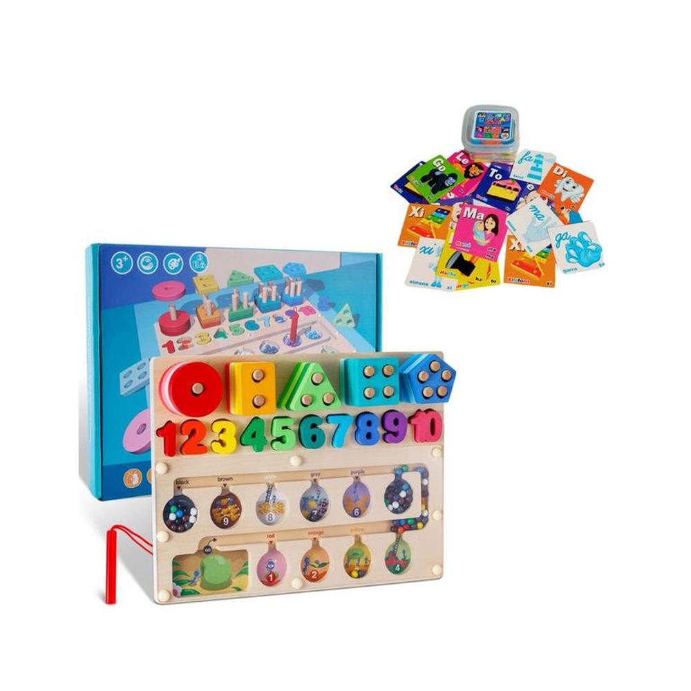 Pack Tablero Montessori 3 en 1 + Tarjetas Léxicas para Niños