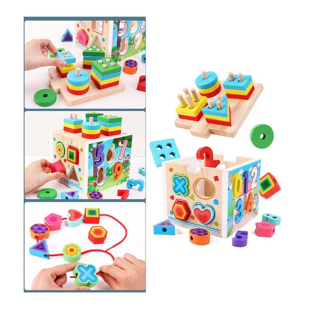 Cubo Montessori Arcoíris Encaje de Madera 6 en 1 para Bebé