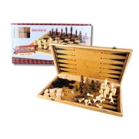 Tablero de Madera Set Ajedrez 3en1 - Mediano