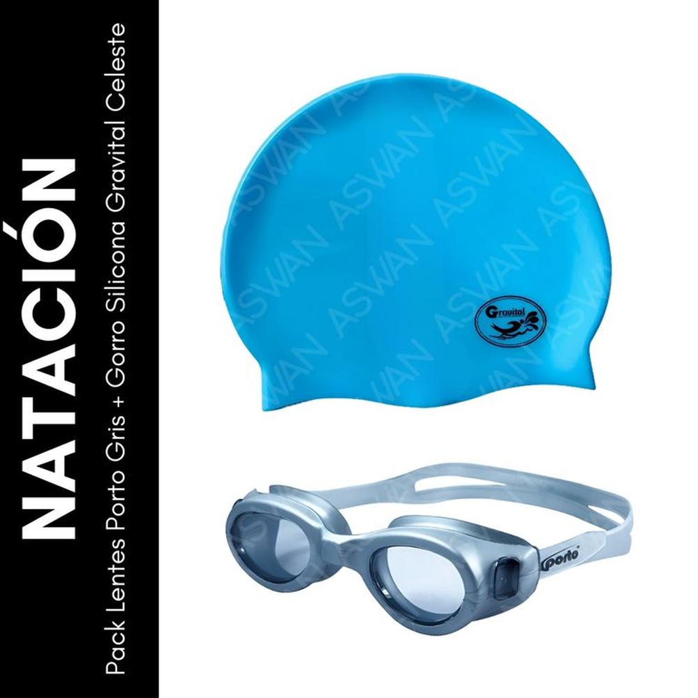 Pack Lentes Porto Gris + Gorro Silicona Gravital Celeste