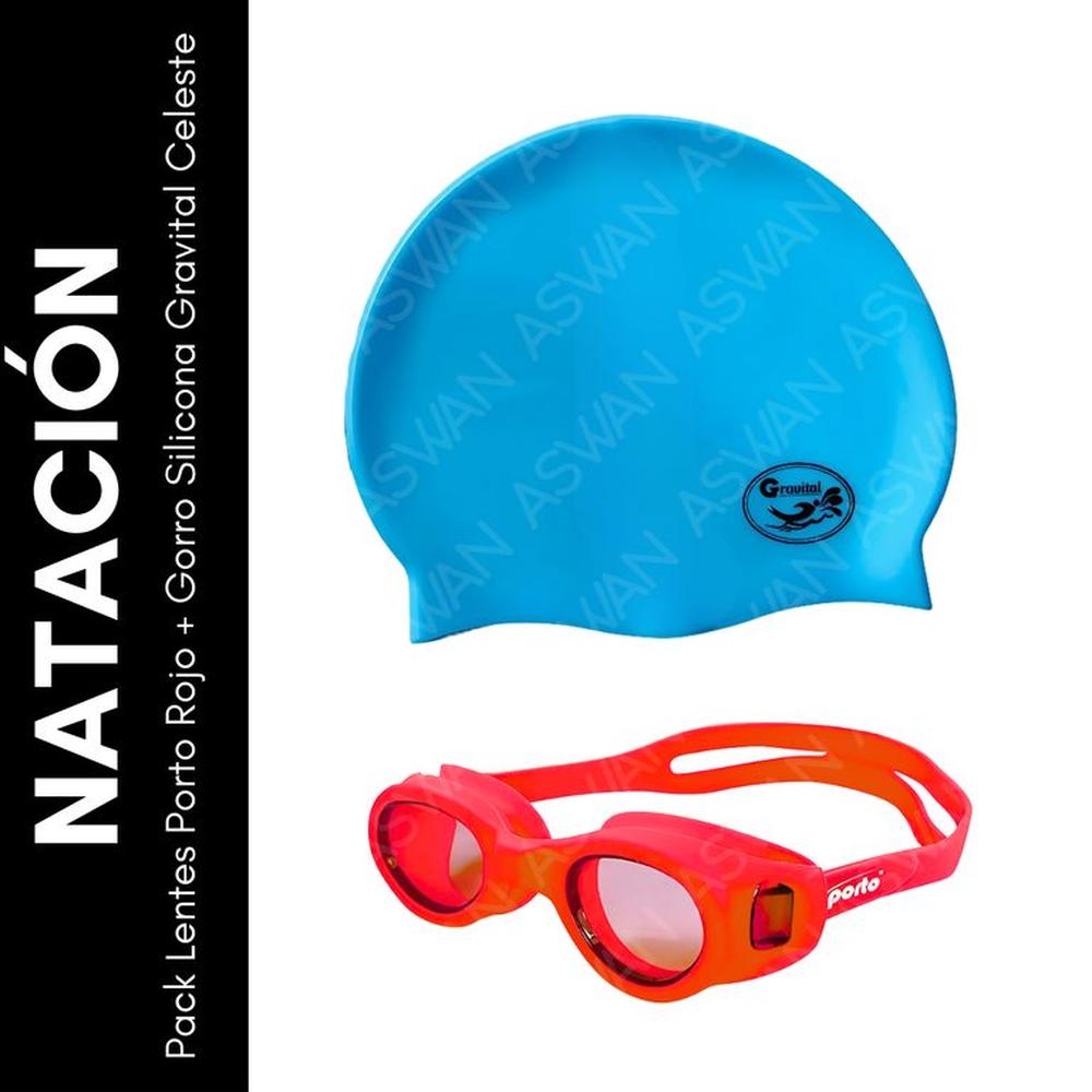 Pack Lentes Porto Rojo + Gorro Silicona Gravital Celeste