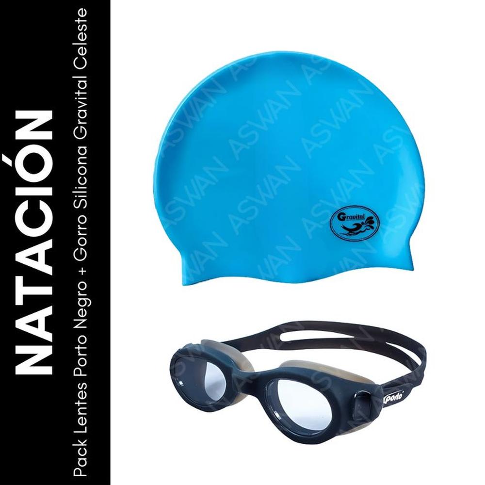 Pack Lentes Porto Celeste + Gorro Silicona Gravital Celeste