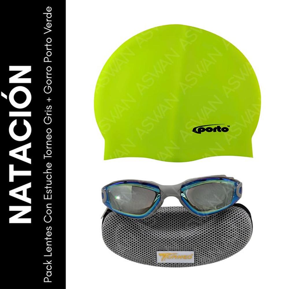 Pack Lentes Con Estuche Torneo Gris + Gorro Porto Verde