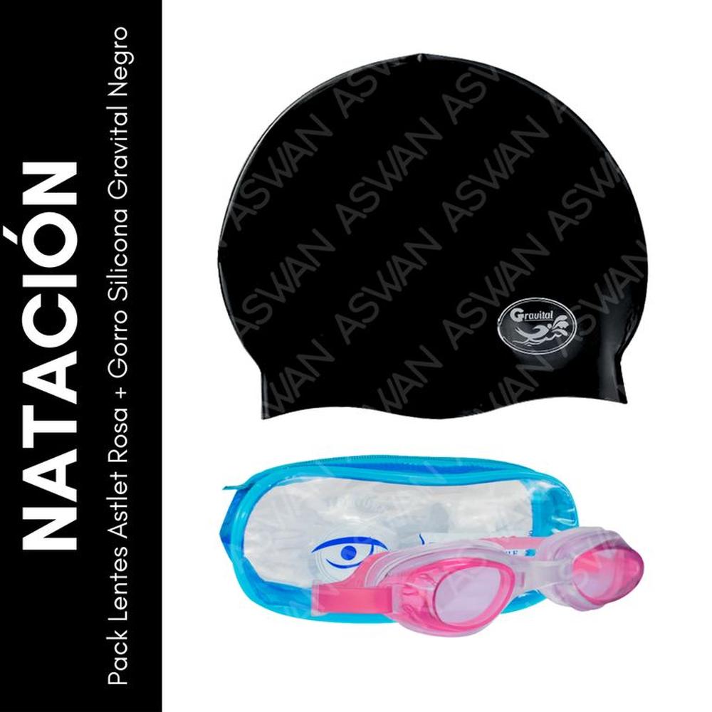 Pack Lentes Astlet Rosa + Gorro Silicona Gravital Negro