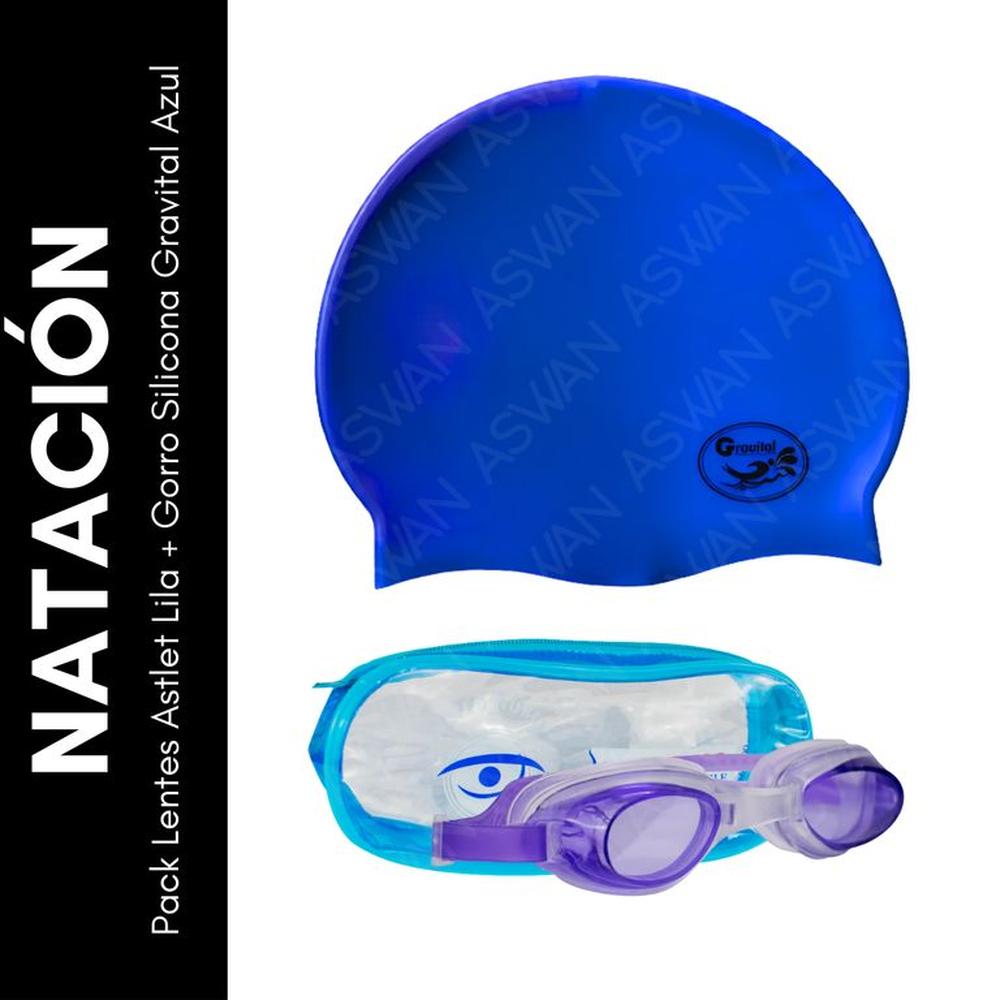 Pack Lentes Astlet Lila + Gorro Silicona Gravital Azul