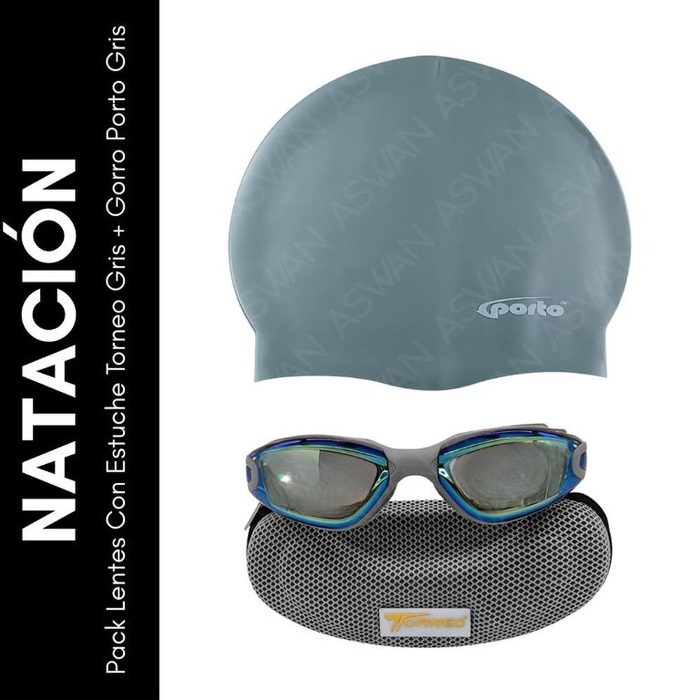 Pack Lentes Con Estuche Torneo Gris + Gorro Porto Gris