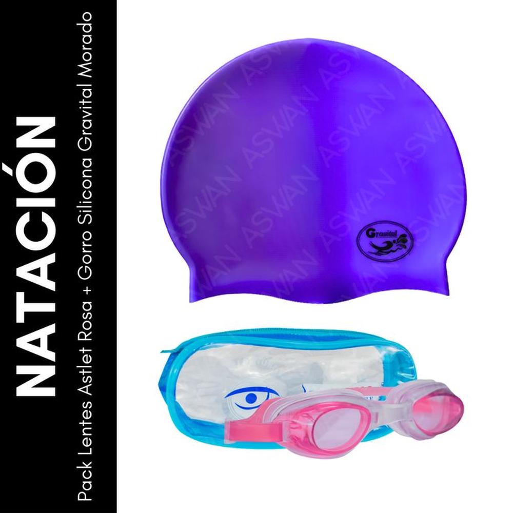 Pack Lentes Astlet Rosa + Gorro Silicona Gravital Morado