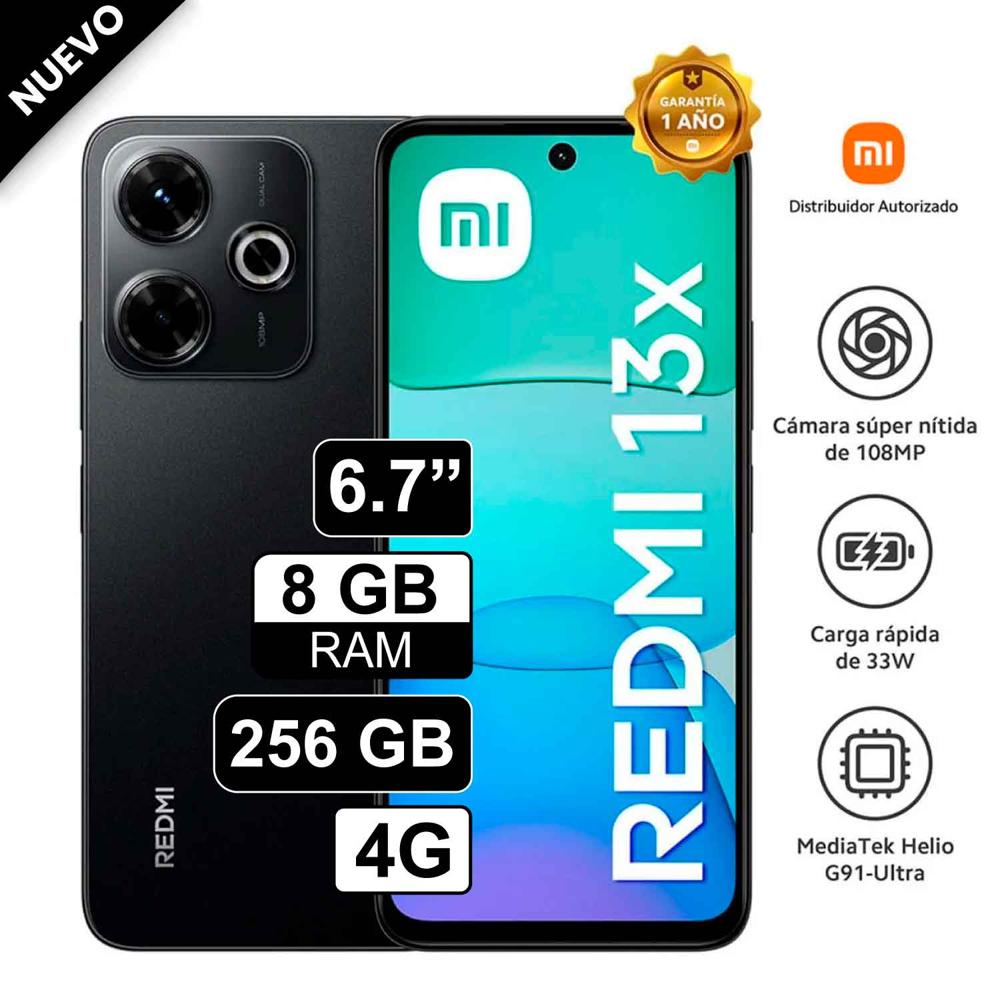 Celular Xiaomi Redmi 13X 4G 256GB 8GB RAM cámara 108MP + 2MP frontal 13MP 67 negro
