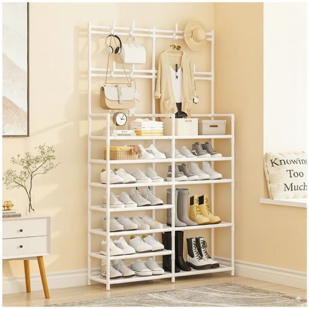 Estante Organizador Zapatera Perchero Multiusos 2 Cuerpos 7 Niveles 179x96x28cm Blanco