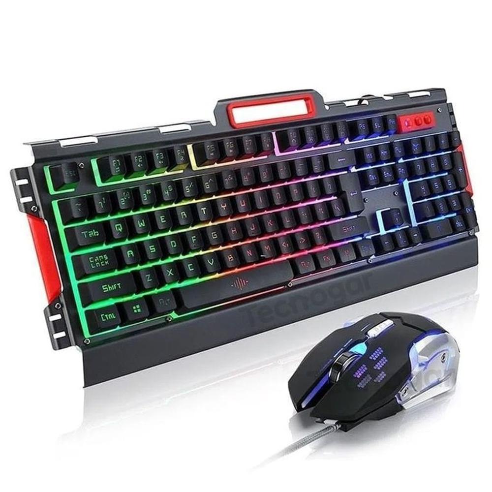 Teclado y Mouse Gamer Negro Retroiluminado RGB DPI 3200 PC