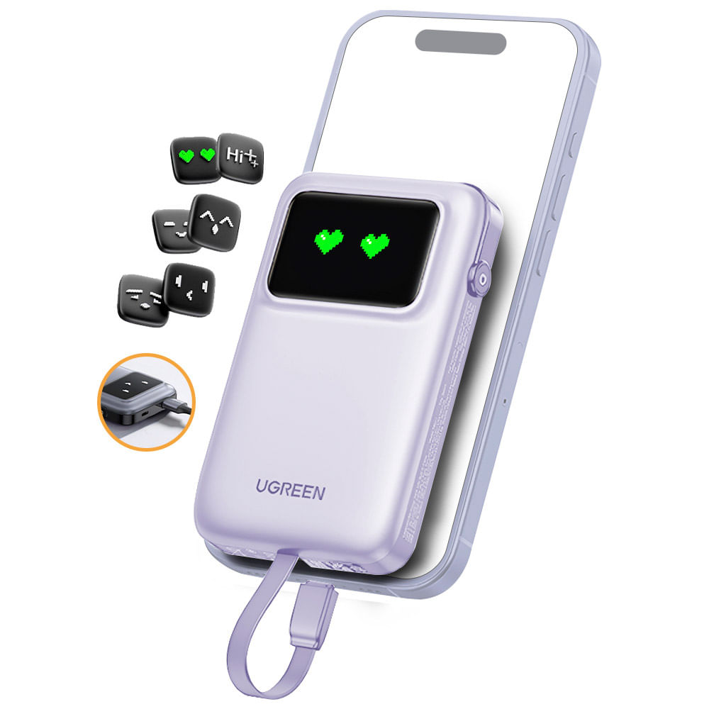 Power Bank Ugreen Tipo C 10000 Mah 30w Cable Integrado Rosa
