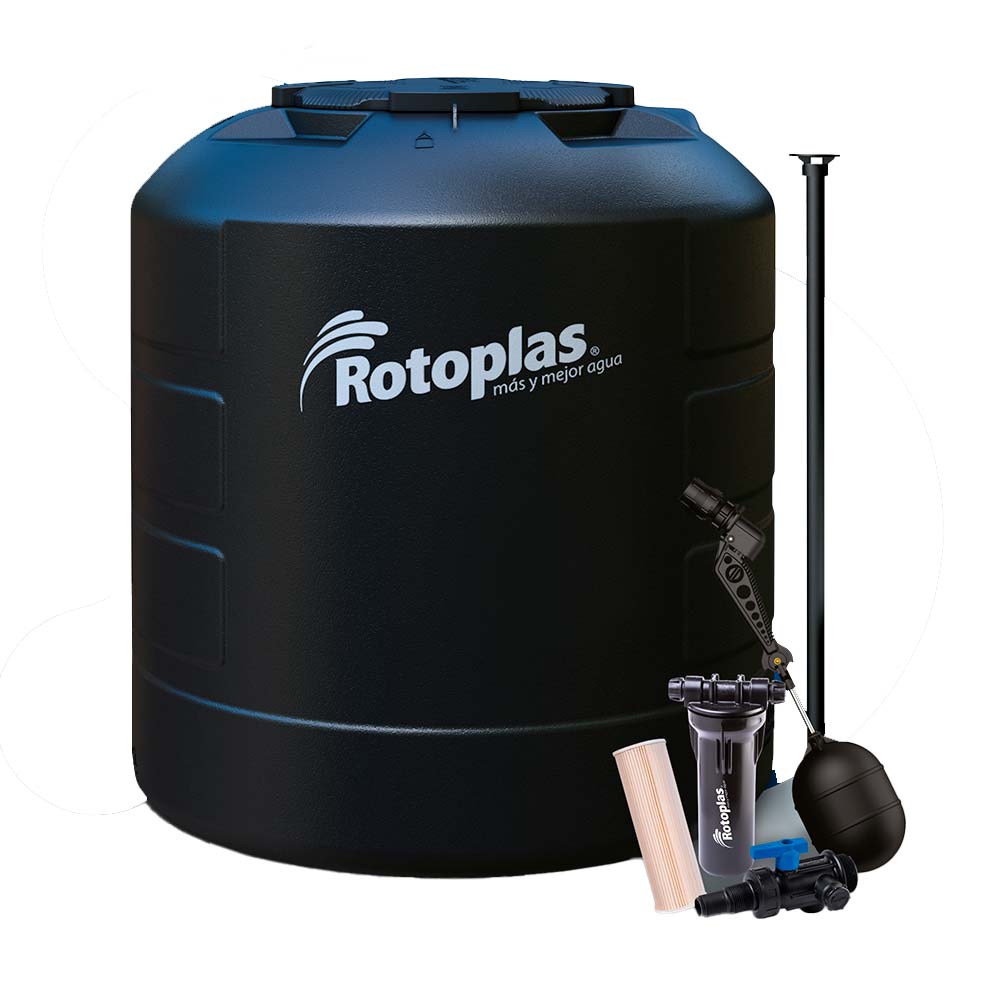 Tanque de Agua Negro Rotoplas Plus 1100 litros + Kit de Accesorios