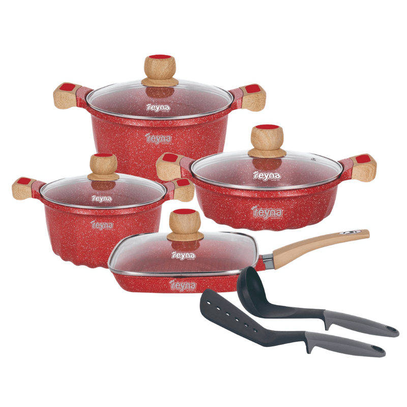 Juego de Ollas Antiadherente Reyna X10 Piezas Color Rojo