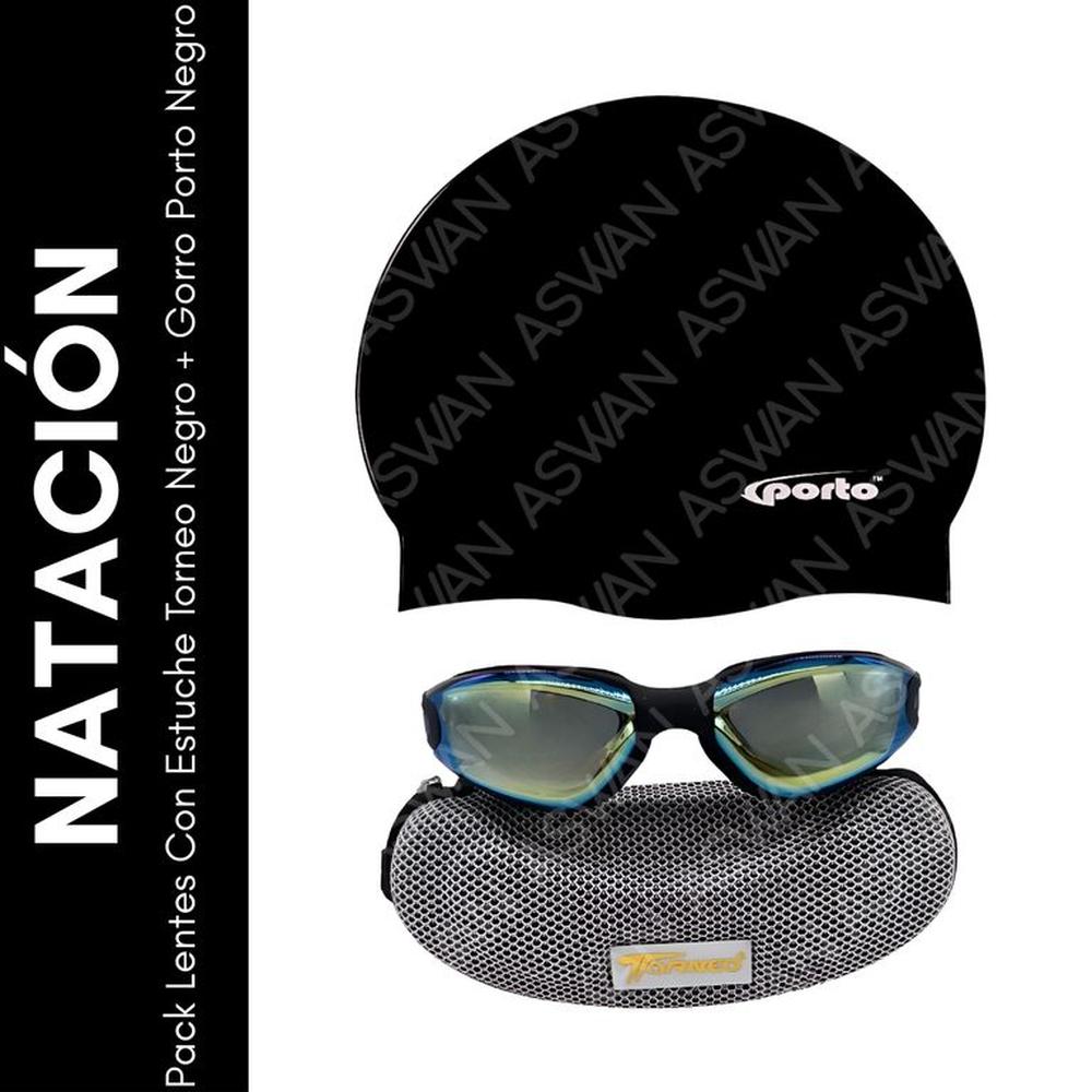 Pack Lentes Con Estuche Torneo Negro + Gorro Porto Negro