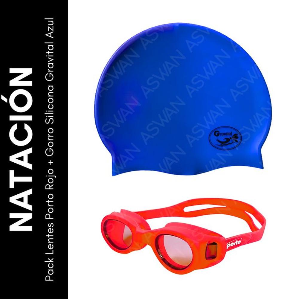 Pack Lentes Porto Rojo + Gorro Silicona Gravital Azul