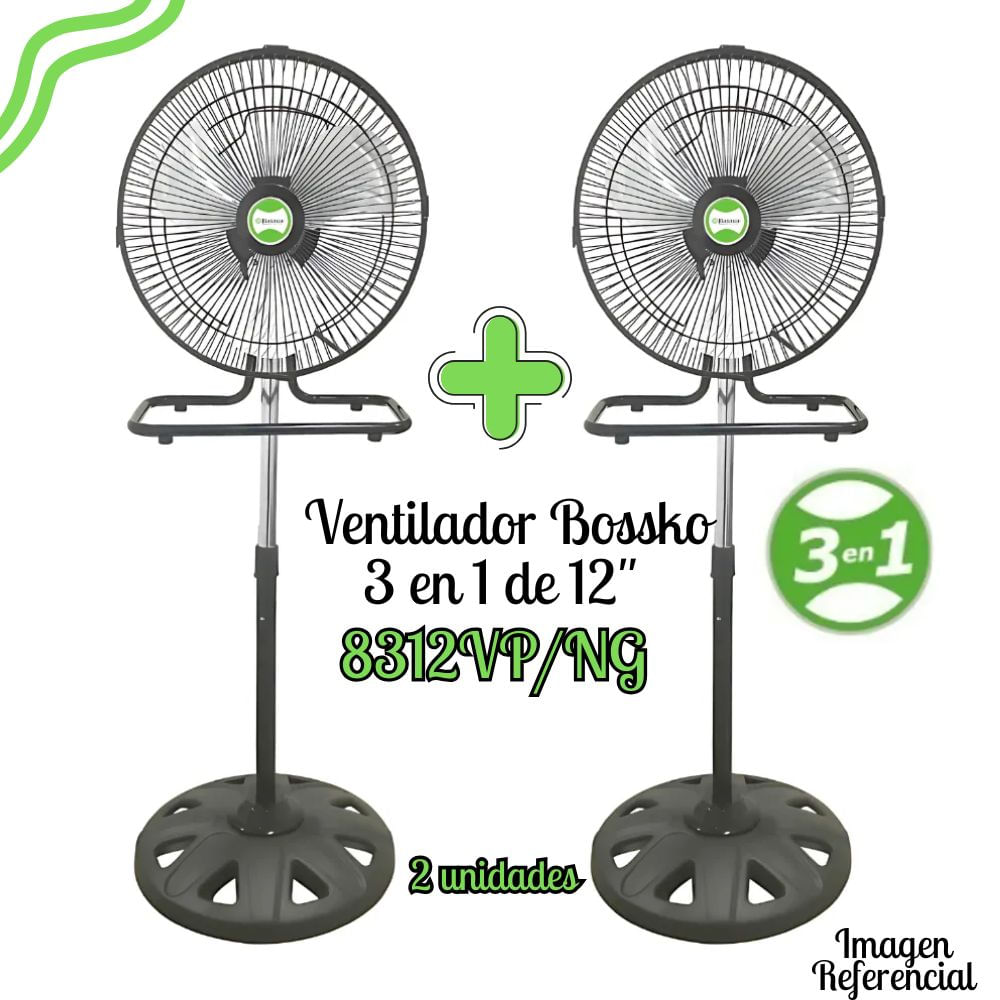 Ventilador Bossko de 12"" - 3 en 1 BK-8312VP X2UNIDADES– NEGRO