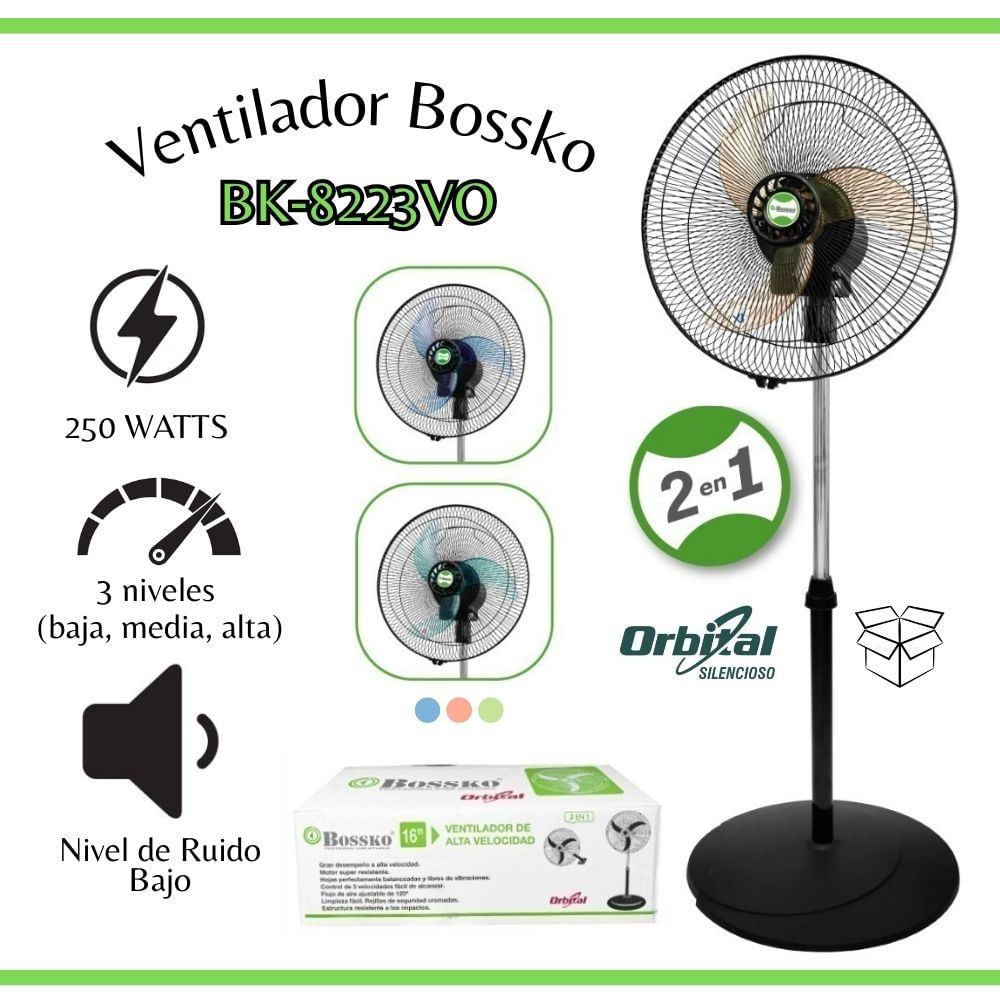 Ventilador Bossko Orbital 16"" 2en1 5 helices Acrilicos BK-8223VO