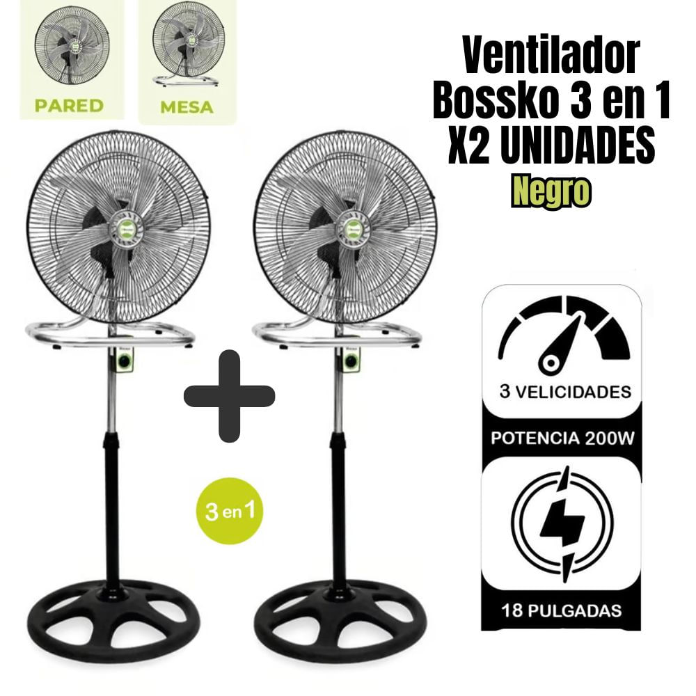 Ventilador Bossko 5 Aspas 3 En 1  de 18'' 200W  BK-8219IV/NG X2 unidades