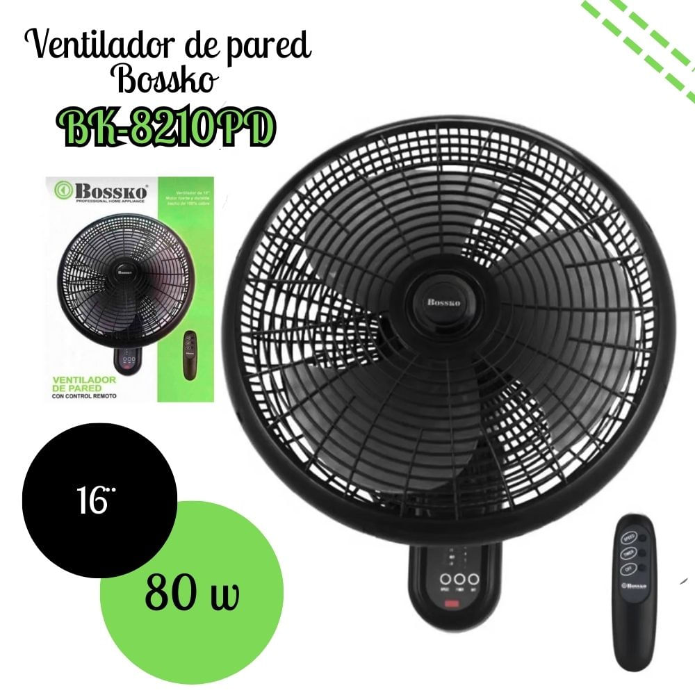 Ventilador De Pared Bossko 16"" con Control Remoto BK-8210/PD