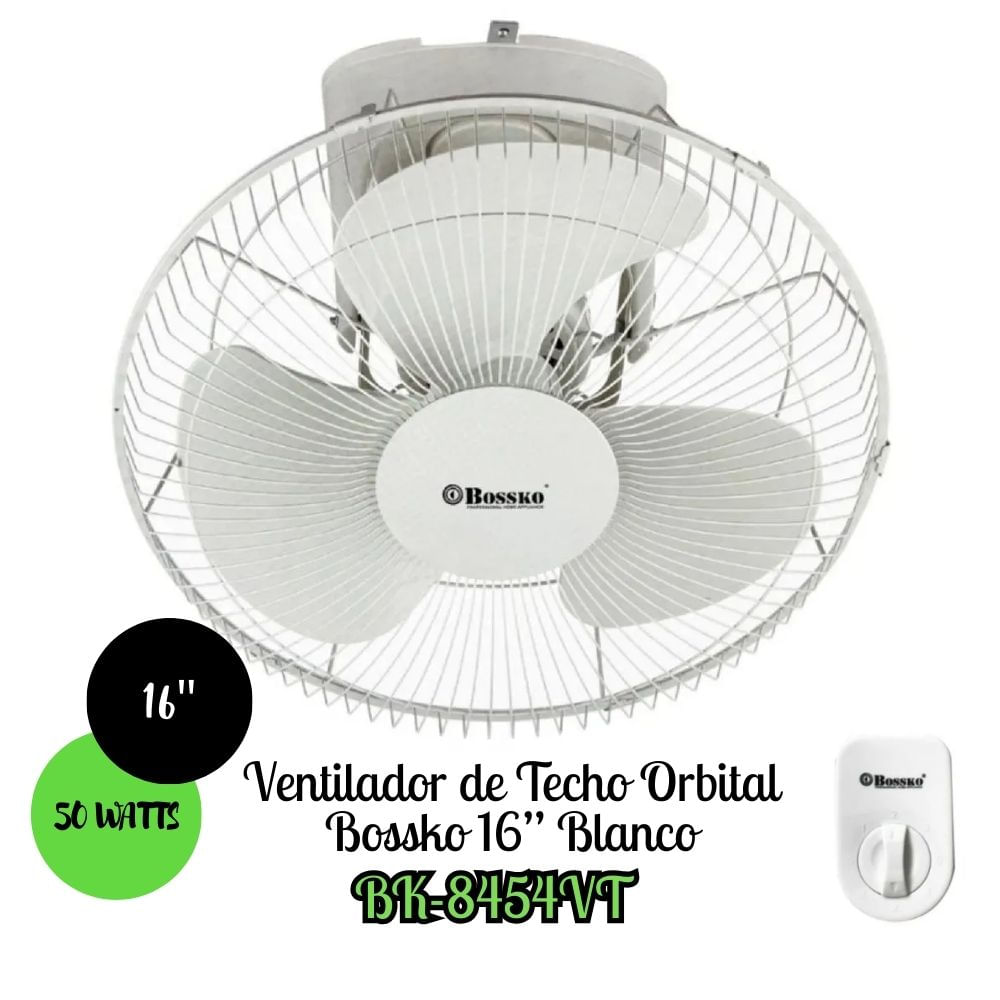Ventilador de Techo Orbital Bossko 16” Blanco - BK-8454VT