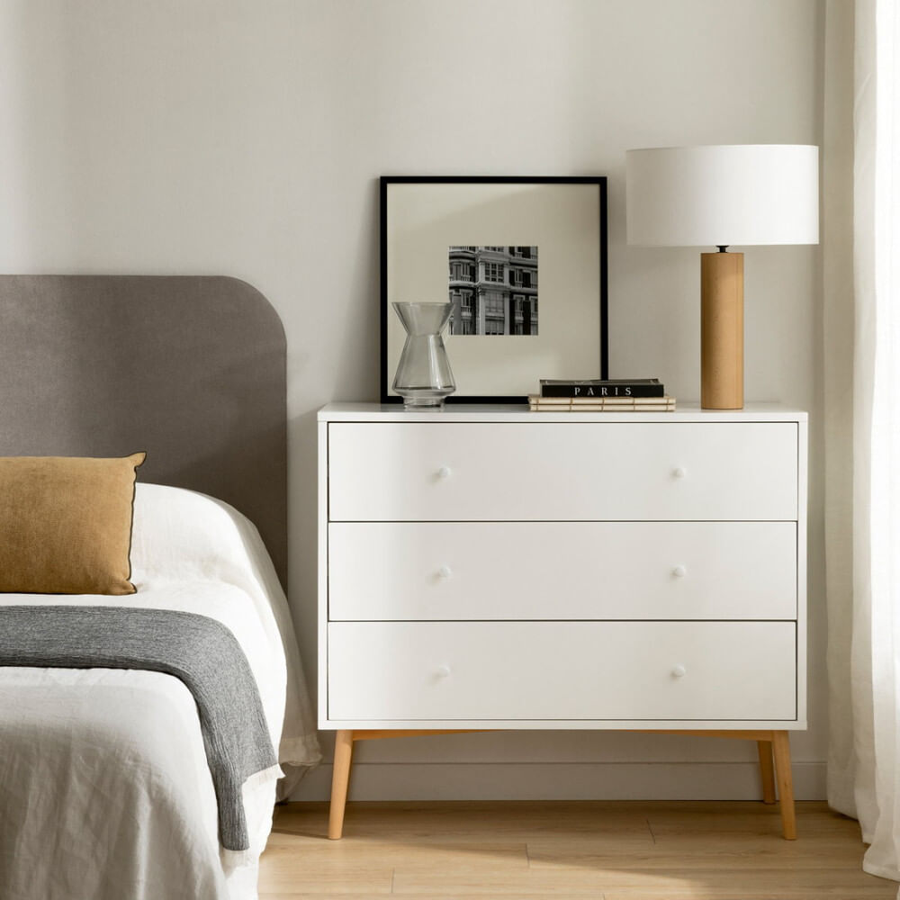 Cómoda Moderna Yolet 3 Cajones Blanco/Natural R&R MUEBLES