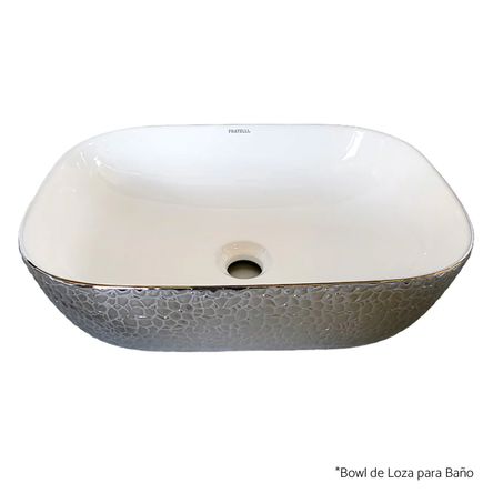 Lavamanos de Loza Rectangular Grafito Blanco con Plateado Lavamanos de Loza Rectangular Grafito Blanco con Plateado