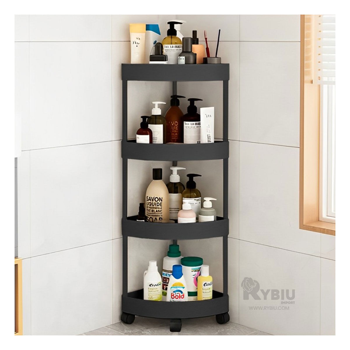 Estante de Esquina Movil en Color Negro Y+Papel de Regalo