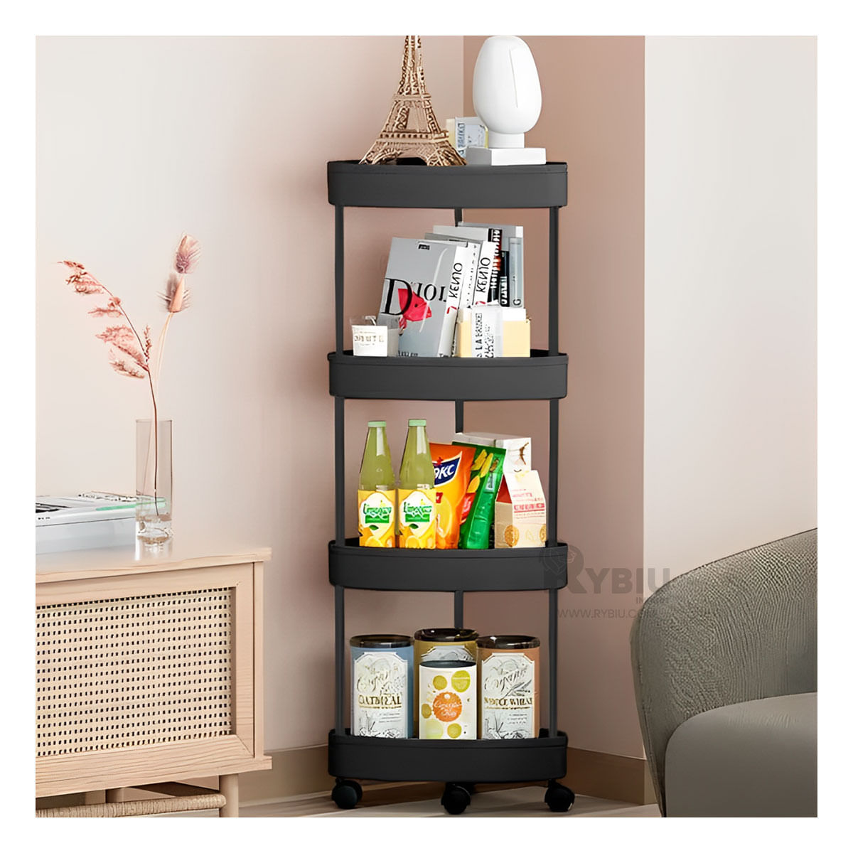 Estante para Cocina con Ruedas Tono Negro Y+Stickers