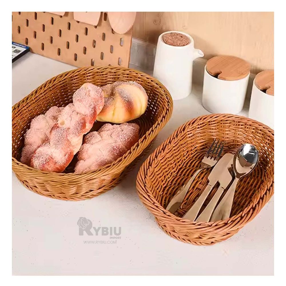 Cesta Ovalado de Plastico Tejido Color Marron Cesta Ovalado de Plastico Tejido Color Marron