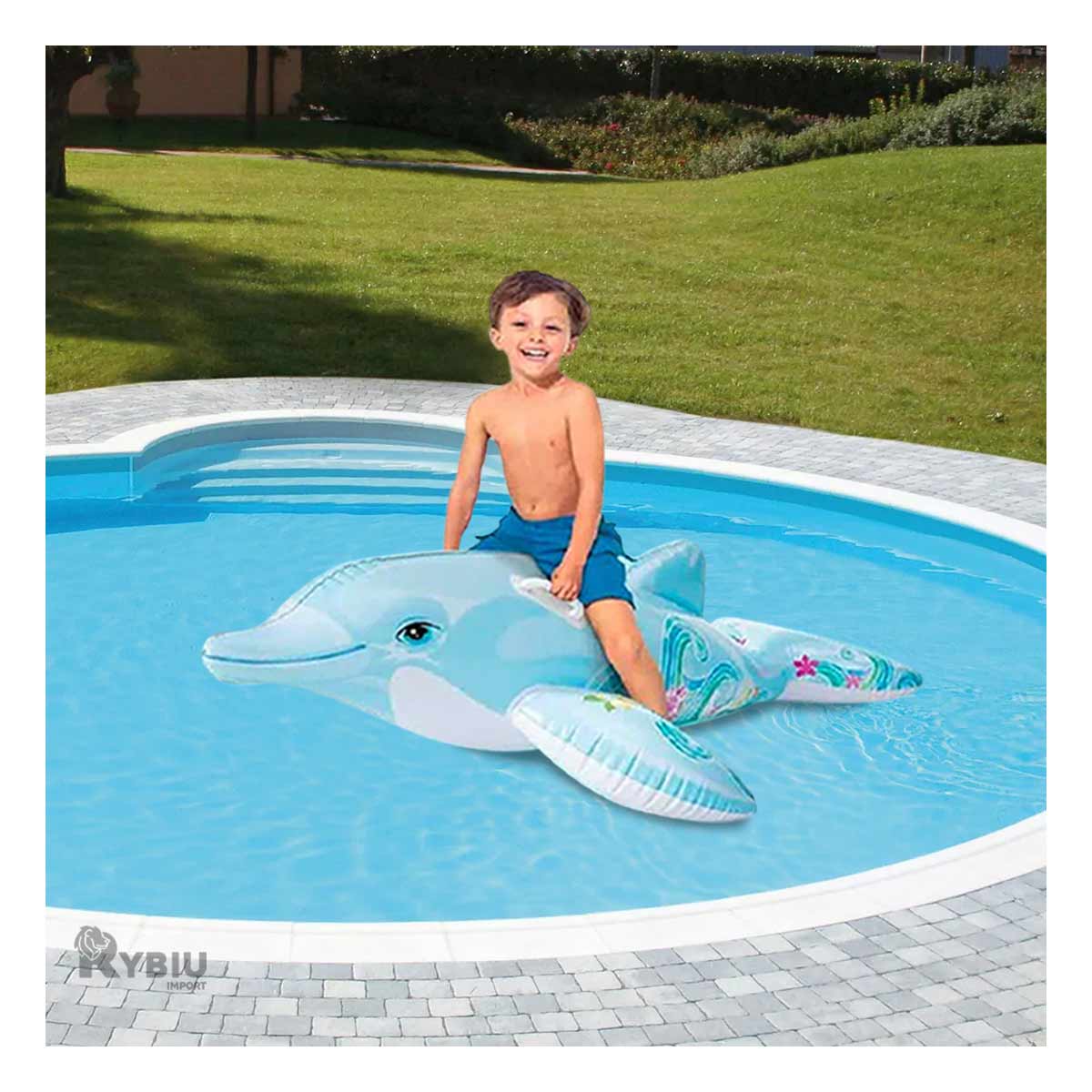 Flotador Innovador para Piscina en Color Celeste Y+Stickers