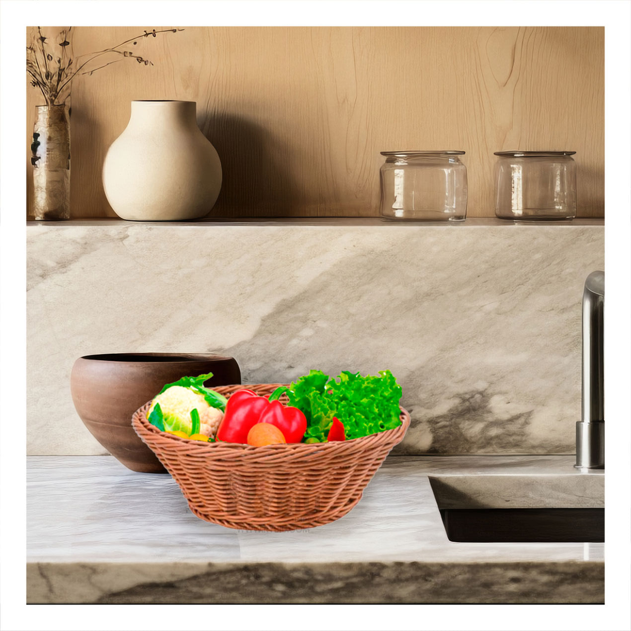 Cesta Atractiva y Versatil Tejida en Color Marron Y+Stickers