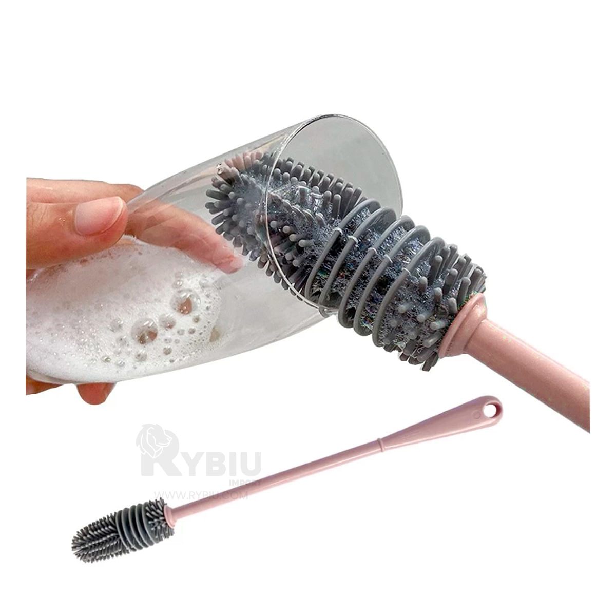 Cepillo de Silicona para Limpieza de Botellas en Rosado
