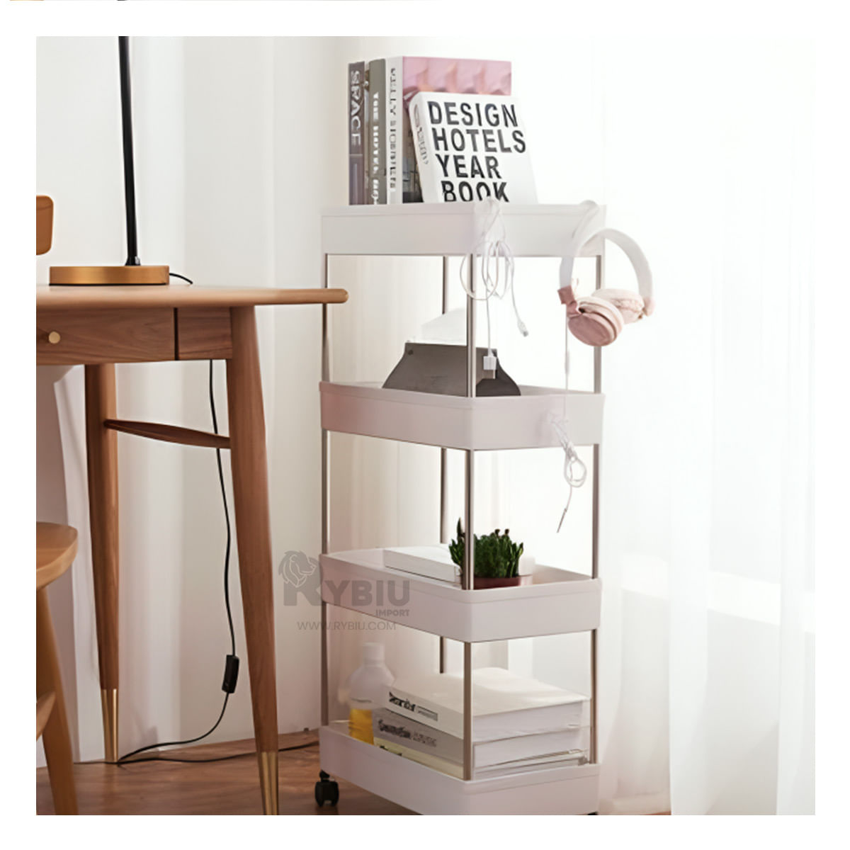 Carrito Organizador de Cuatro Niveles en Blanco Y+Agendita