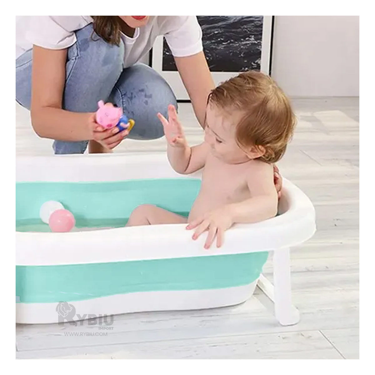 Bañera para Bebe Plegable en Color Verde Y+Papel de Regalo