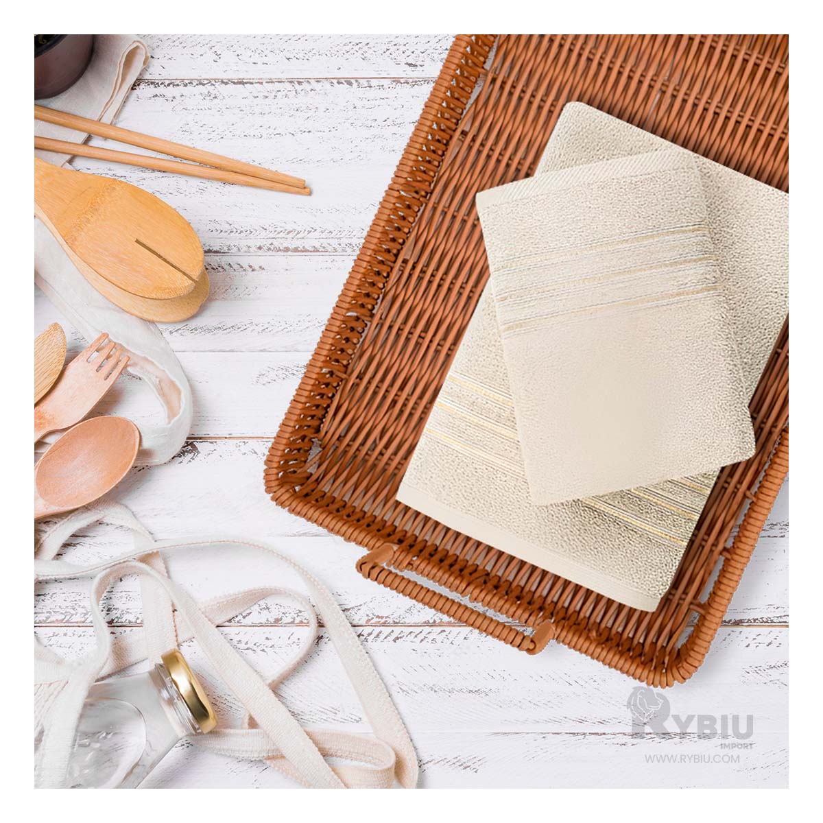 Bandeja Multiusos Rectangular con Asas de Tejido Y+Stickers