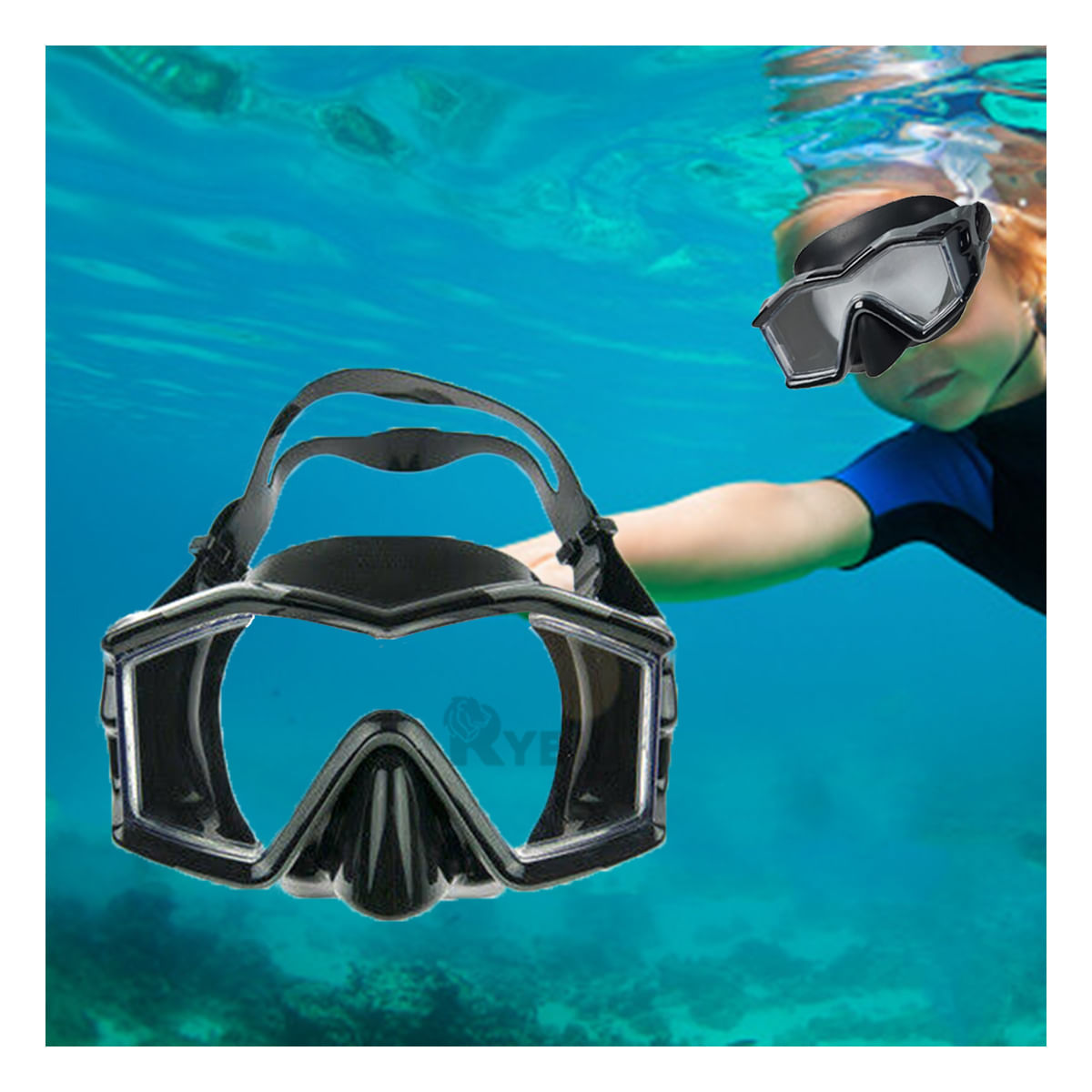 Lentes Protectores Infantil de Buceo Color Negro Y+Stickers