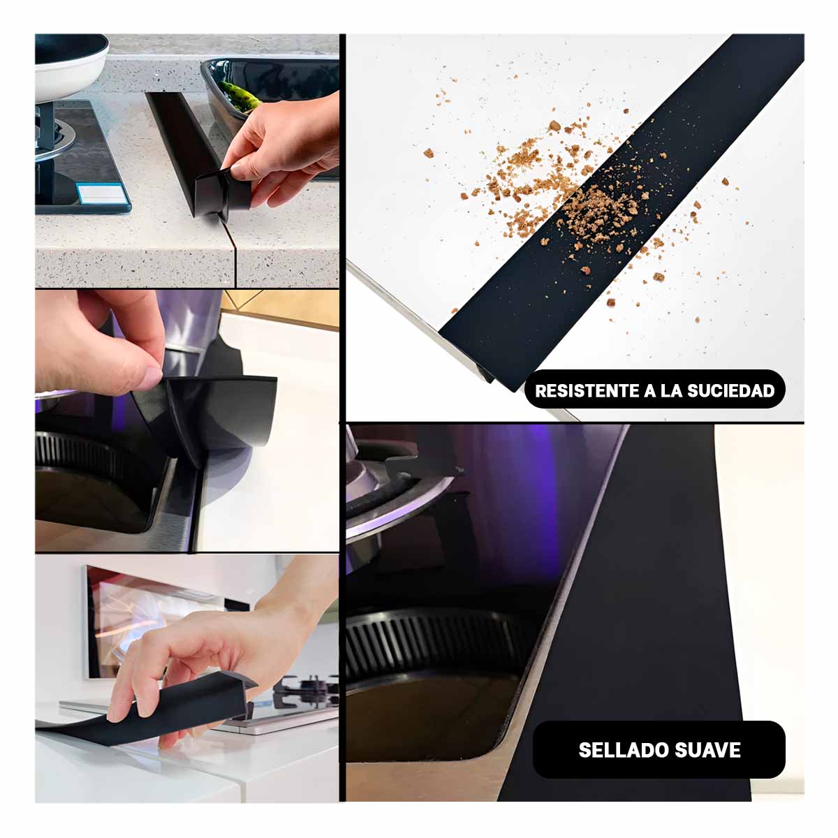 Tira Versatil Cubridora de Ranuras de Cocina en Color Negro