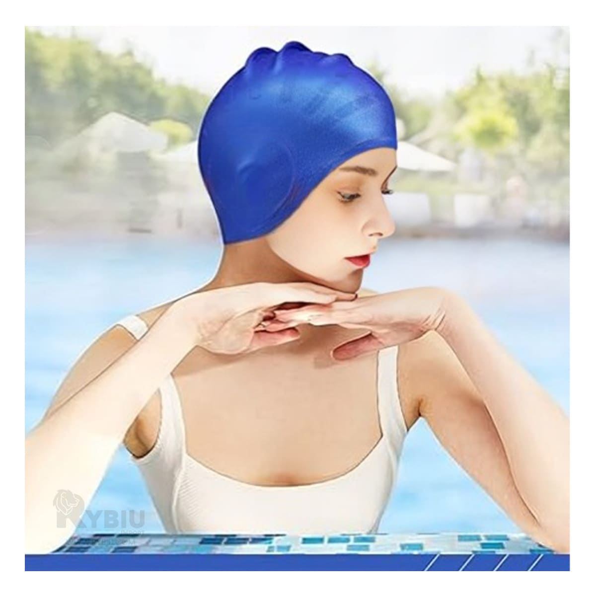 Gorro Deportivo para Sesiones de Natacion en Azul Y+Stickers