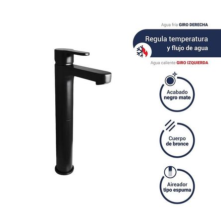 Monocomando para lavatorio alta maui black