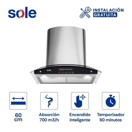 Campana Decorativa Acero Inoxidable, 230W, Vidrio, 60 Cm Sole Campana Decorativa Acero Inoxidable, 230W, Vidrio, 60 Cm Sole