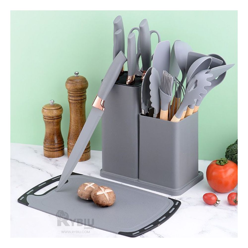 Set de 18 Piezas para Cocina en Tono Plomo Y+Papel de Regalo Set de 18 Piezas para Cocina en Tono Plomo Y+Papel de Regalo