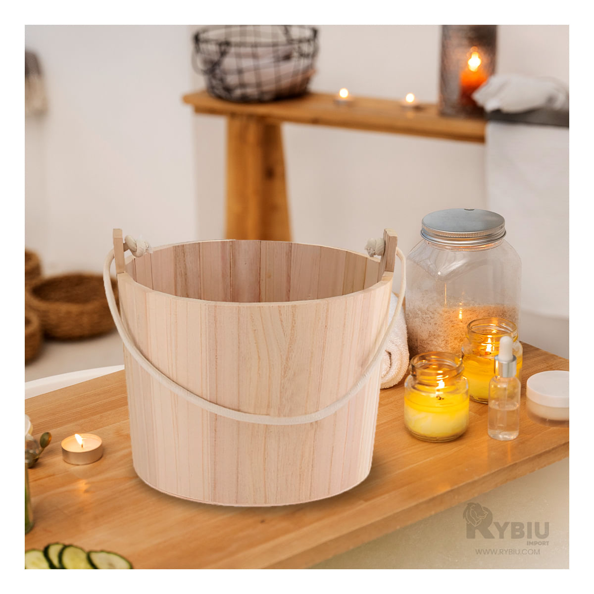 Cubeta Funcional en Tono Madera Y+Papel de Regalo