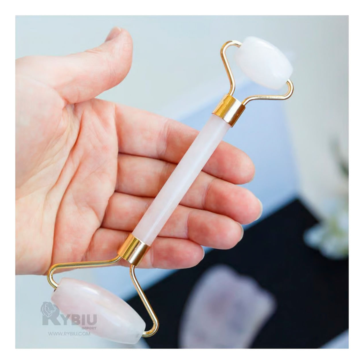 Masajeador Facial Set de 3 de Jade en Tono Blanco