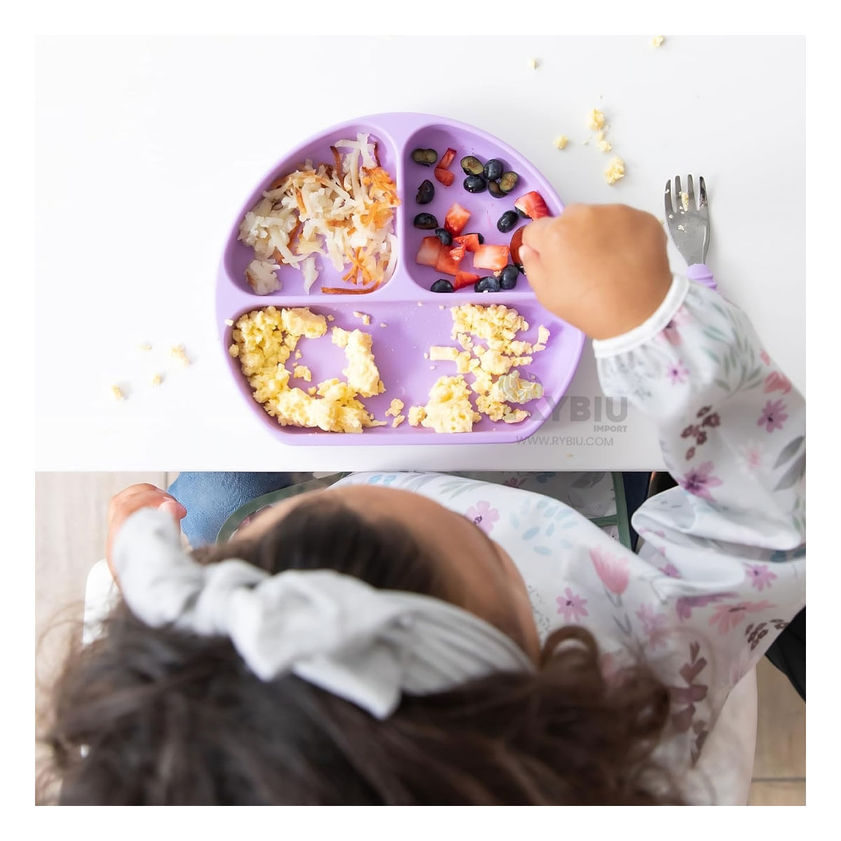 Plato con Seguridad Antiderrames Infantil en Lila Y+Stickers